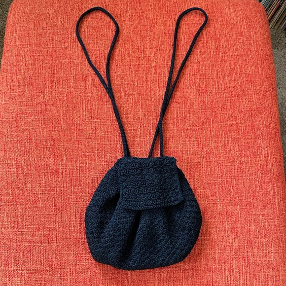 VTG 90s The Sak Black Crochet Backpack Bag Mini Small